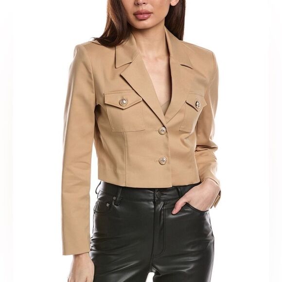 NWT GENERATION LOVE KARL GABARDINE BLAZER TAN size large women cropped - Picture 2 of 14